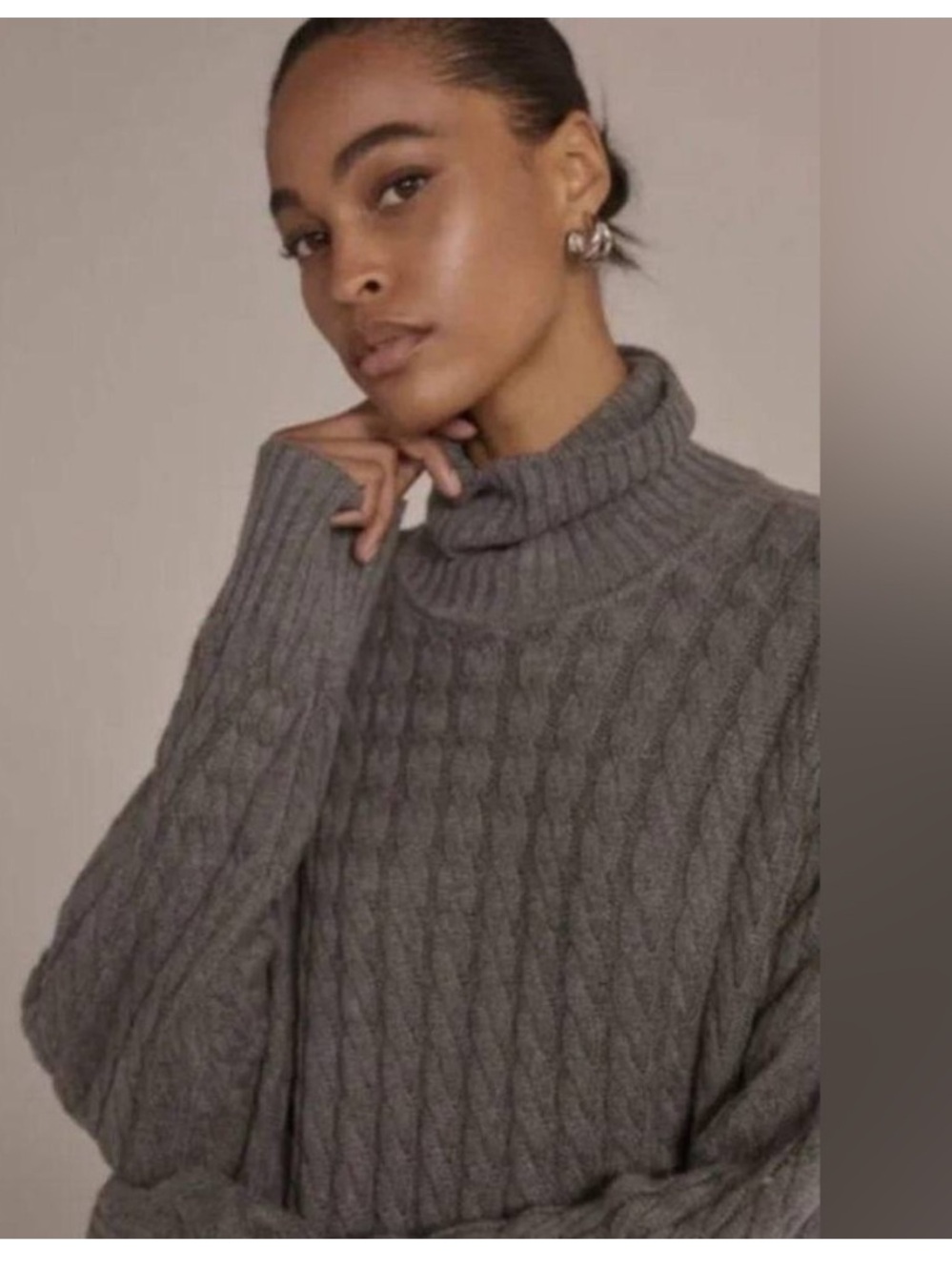 Favorite Daughter Cable Knit Turtleneck Sweater Gray size medium